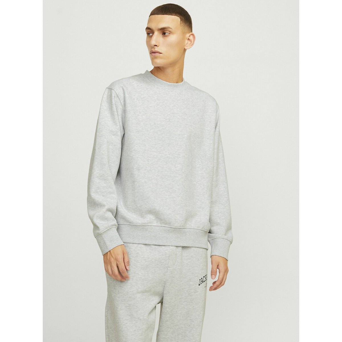 Sweat col rond ample gris clair chiné, JACK & JONES