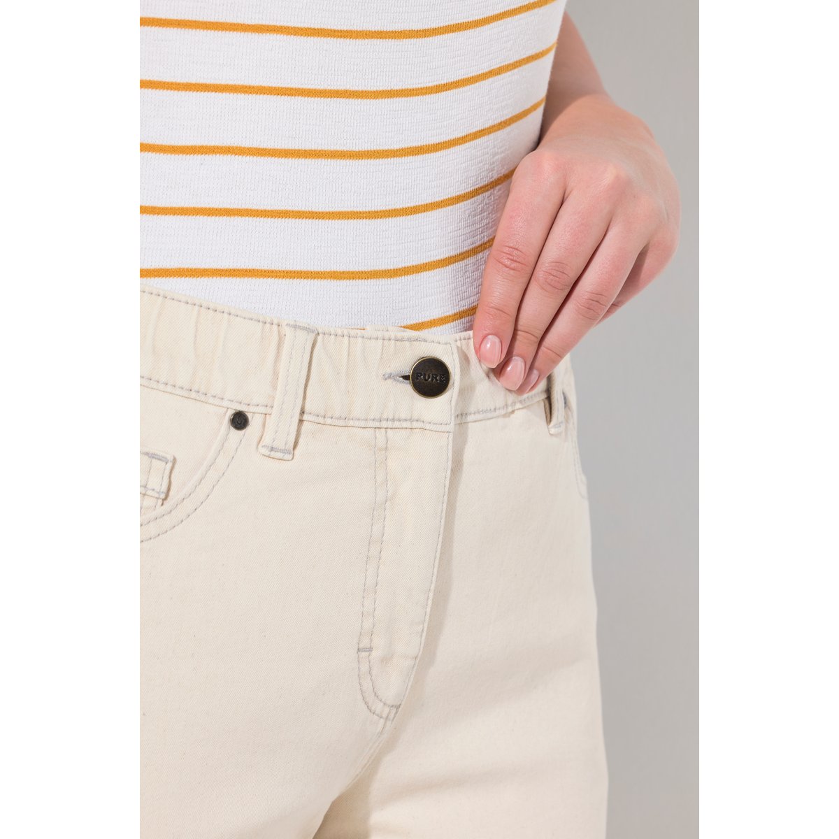 Jupe-culotte en jean. Coton bio non teinté. blanc perle, ULLA POPKEN