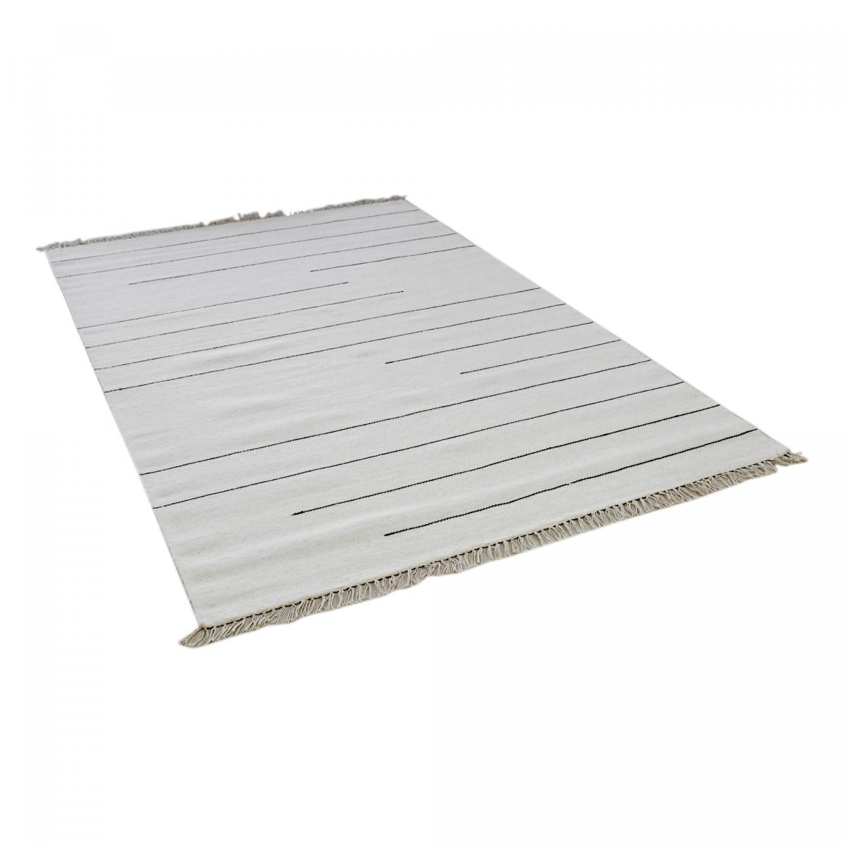 Tapis kilim fait main en laine motif simple PRAHA écru, gris, UN AMOUR DE TAPIS
