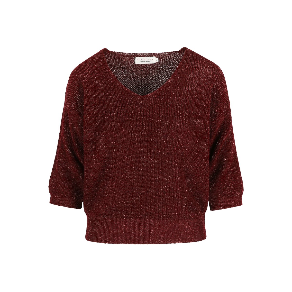 Pull brillant col V aubergine, LOLALIZA