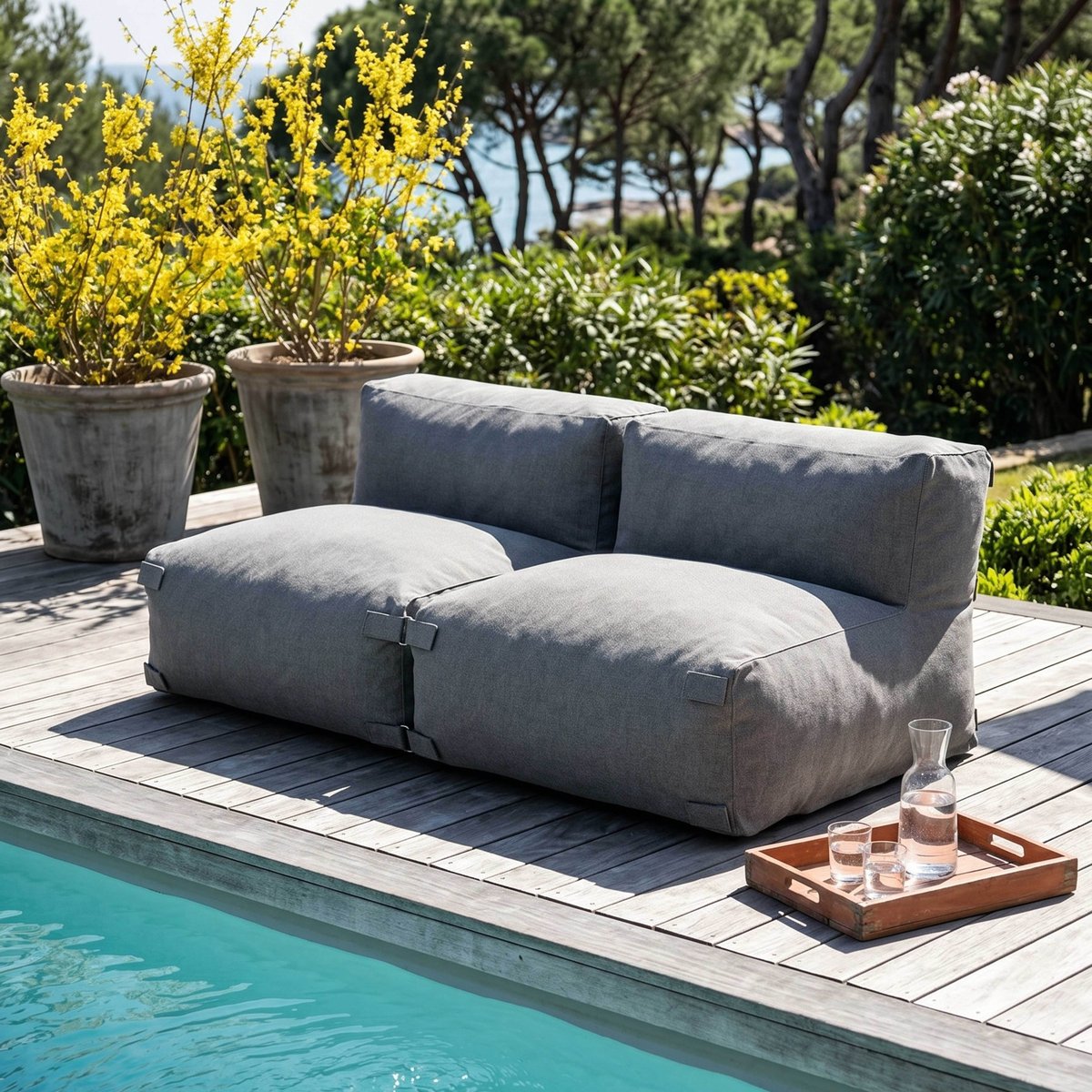 Salon de jardin modulable avec 2 chauffeuses, MIXI gris, OVIALA
