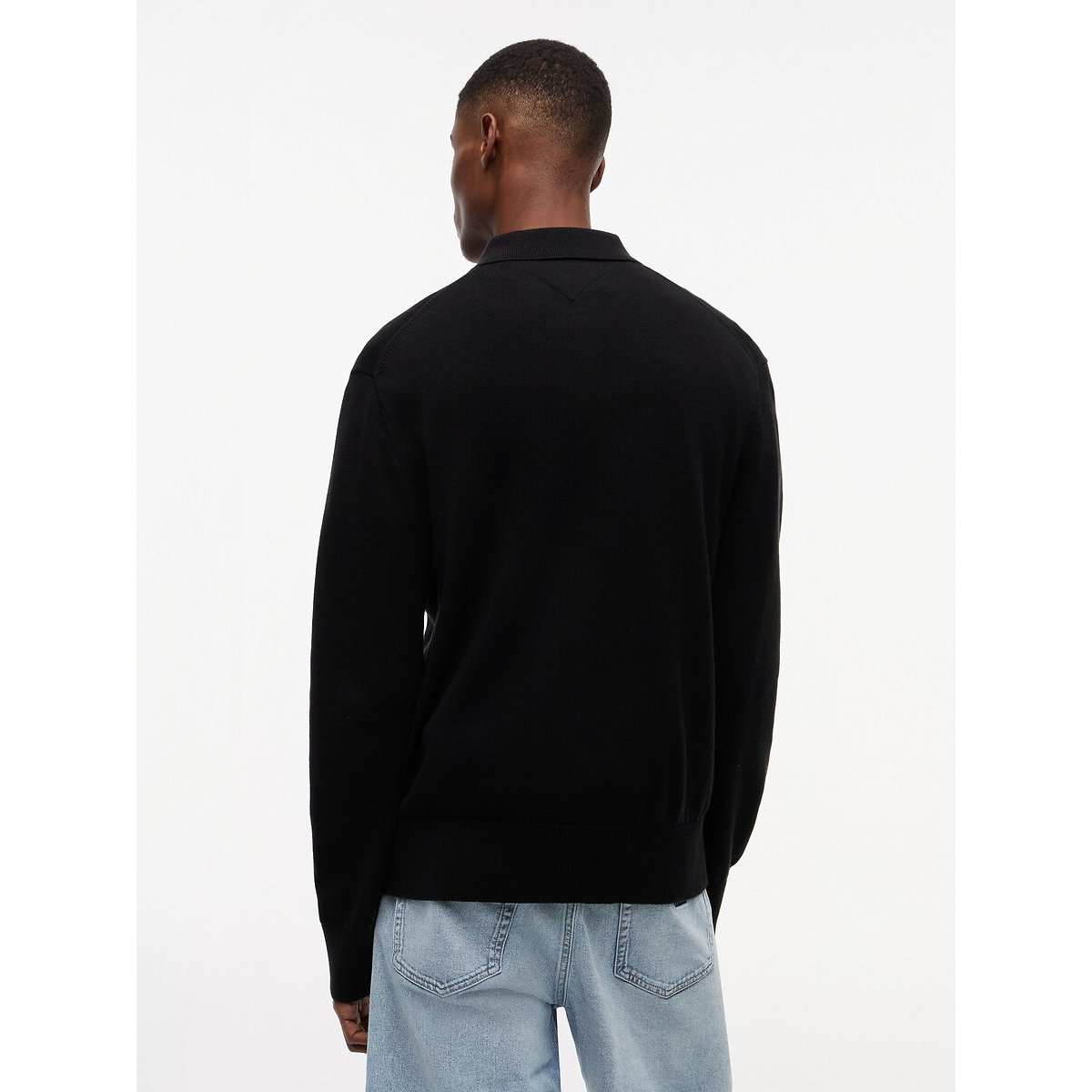 Pull slim, col polo noir, TOMMY JEANS