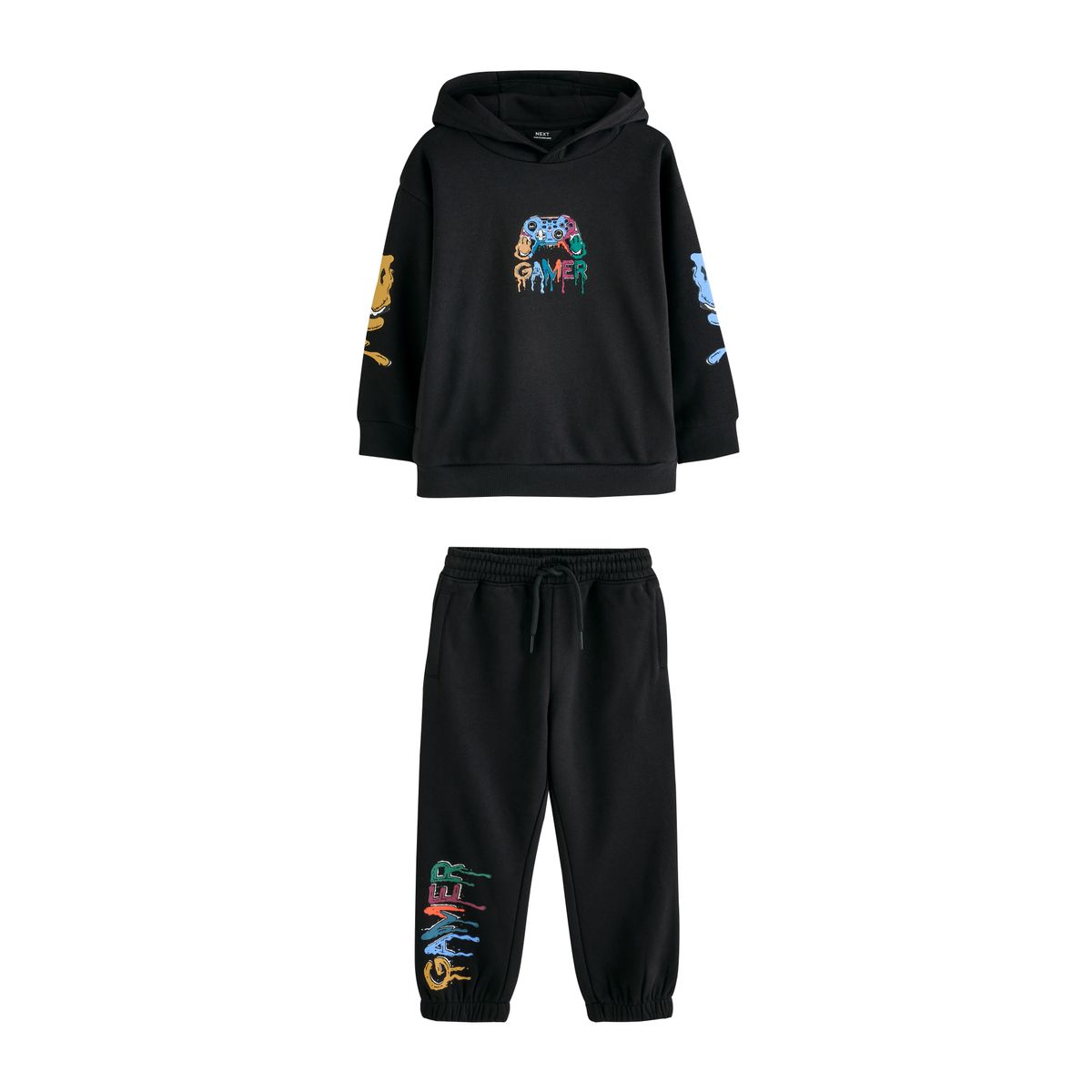 Sweat à capuche imprimé/pantalon de jogging joueur noir, NEXT