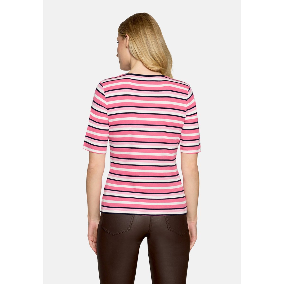 T-shirt basique de texture côtelée pink/dark blue, BETTY BARCLAY