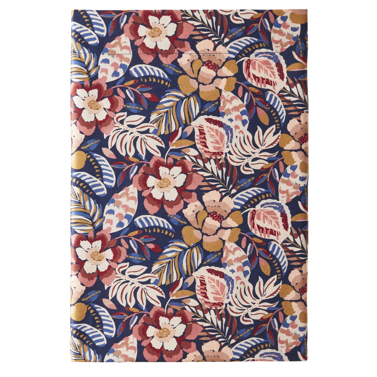Drap plat imprimé en satin de coton, FOLK FLOWERS bleu, ESSIX