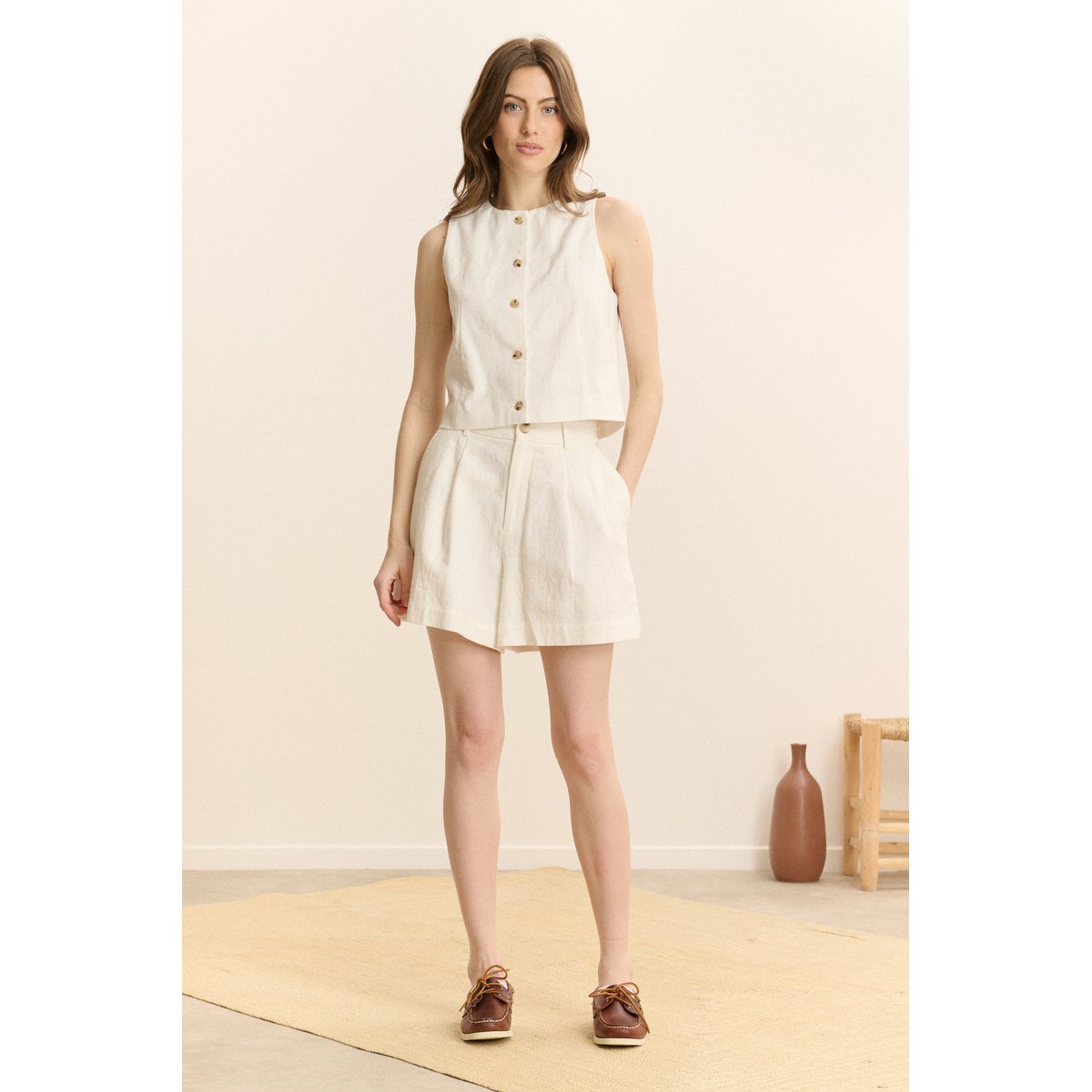 Short large à pinces COME blanc, GARANCE PARIS