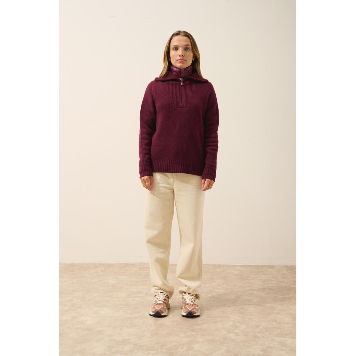 Pull Camionneur 6 Fils Mûre Akar bordeaux foncé, JUST CASHMERE