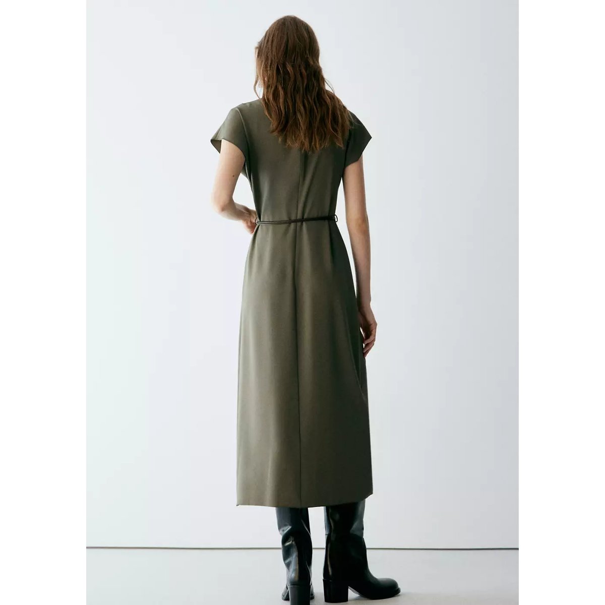 Veste à col montant avec ceinture marron, MANGO