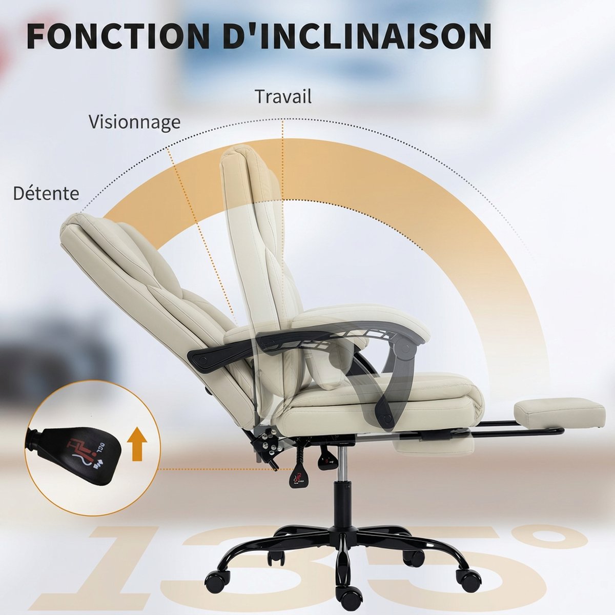 Chaise de bureau Cuir synthétique Beige marron, HOMCOM