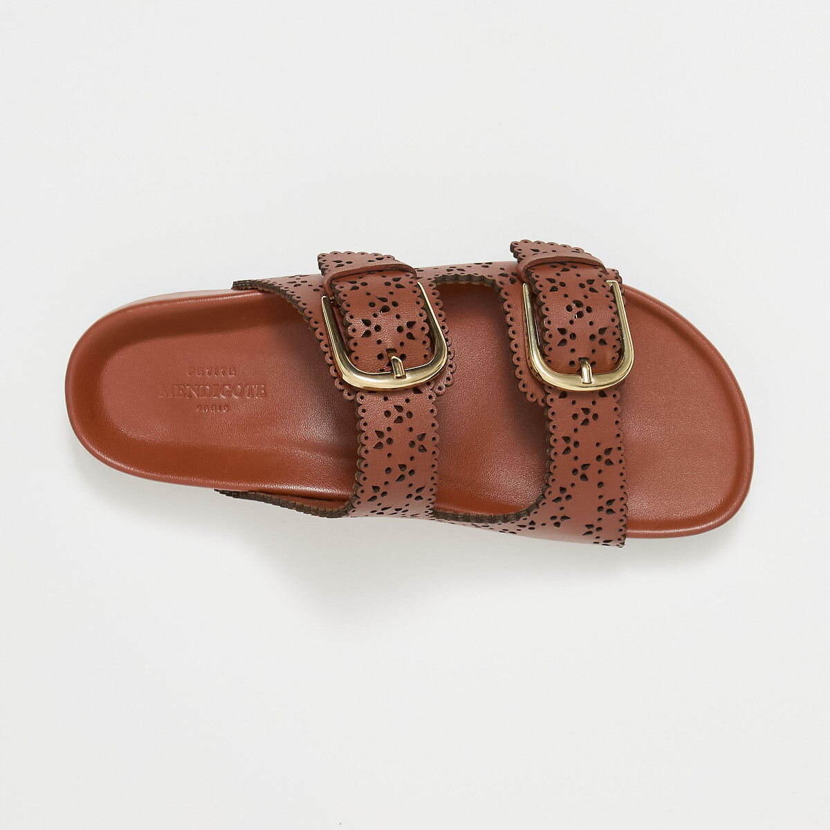 Capucine Leather Flat Sandals with Straps cognac, PETITE MENDIGOTE