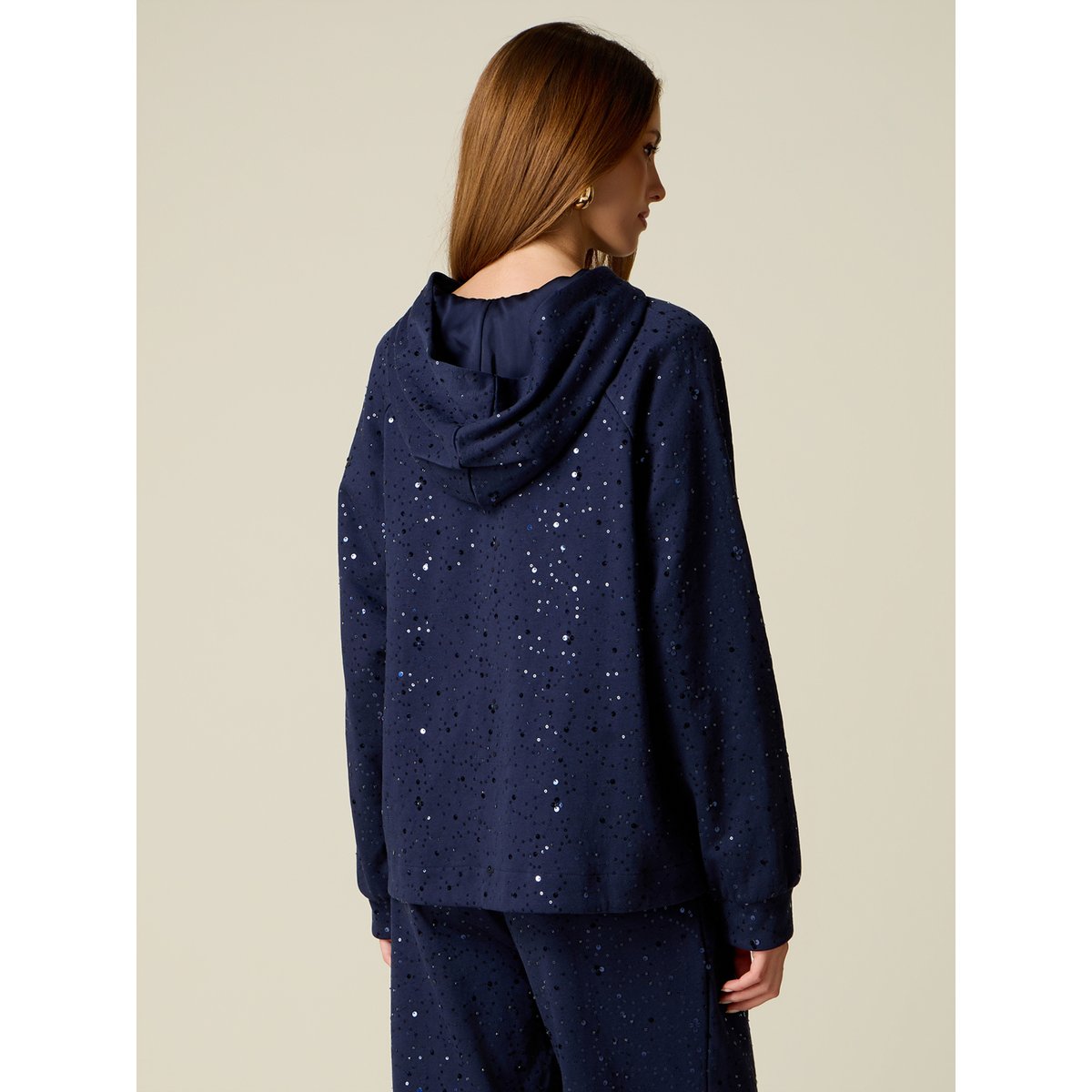 Sweat à capuche avec zip et paillettes bleu, OLTRE