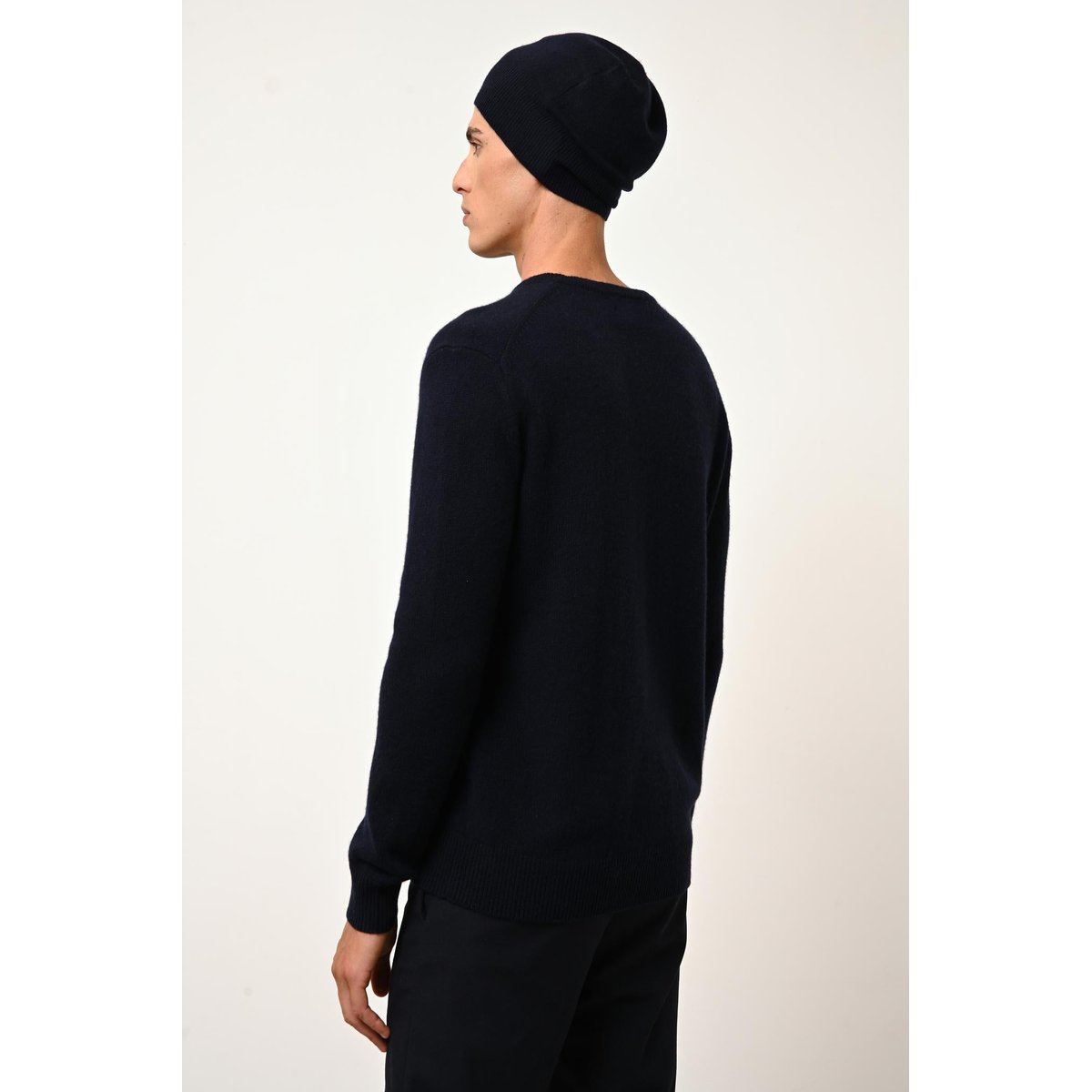Pull Col Rond 4 Fils Navy Gabin bleu foncé, JUST CASHMERE