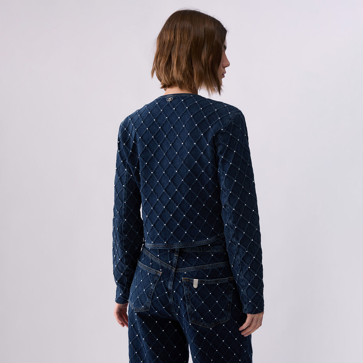 Veste en denim matelassé avec strass denim bleu, LIU JO