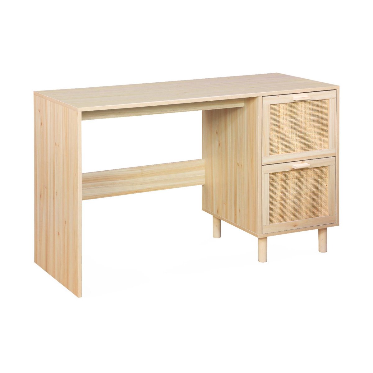 Bureau décor bois et cannage 2 tiroirs CAMARGUE naturel, SWEEEK