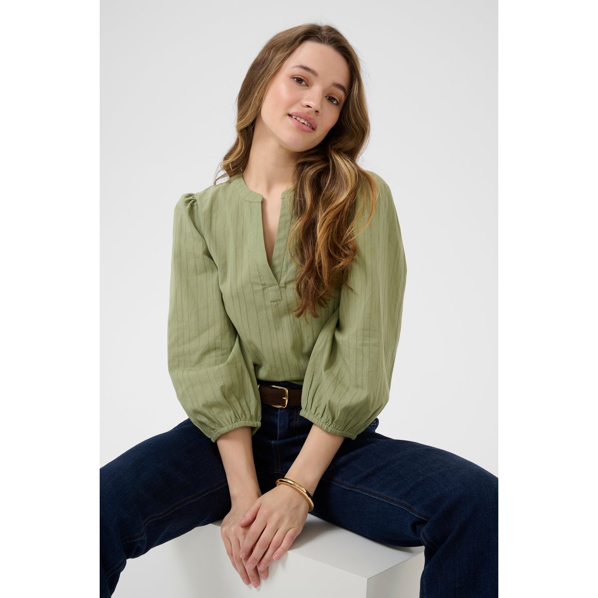 Blouse with long sleeve vert oil green, KAFFE