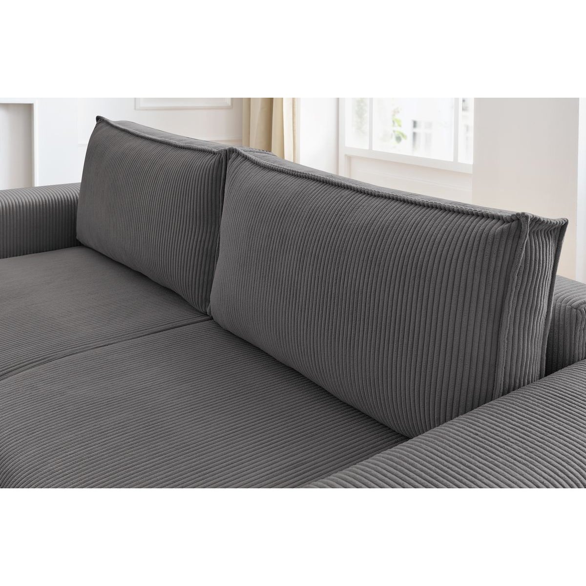 Canapé droit convertible 4 places en velours côtelé avec pouf, NIHAD gris foncé, BOBOCHIC