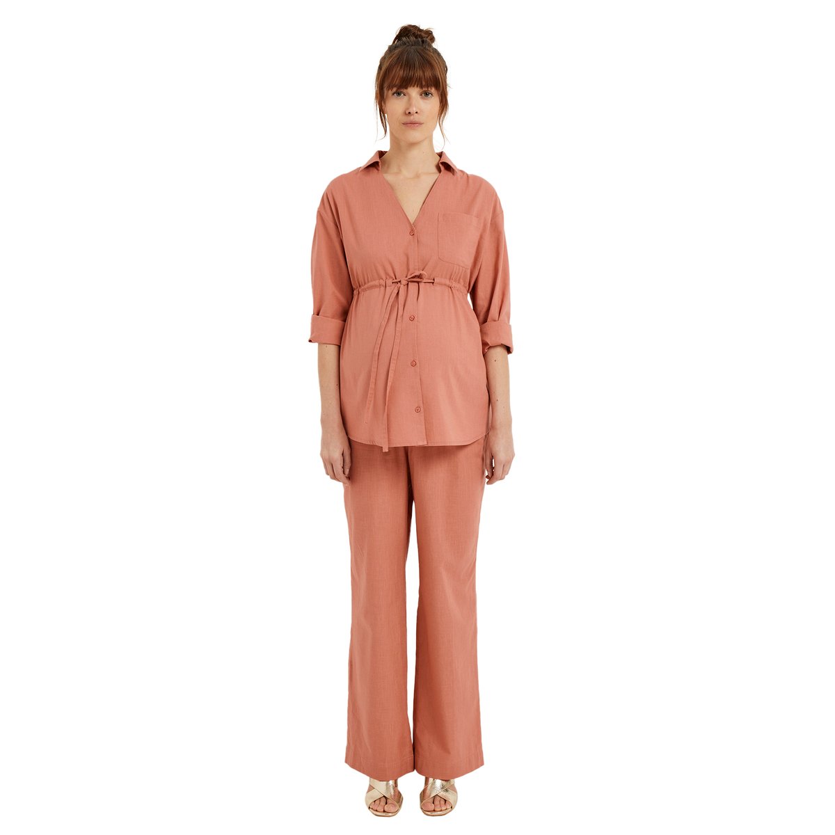 Pantalon large uni de grossesse effet lin tomette, VERTBAUDET
