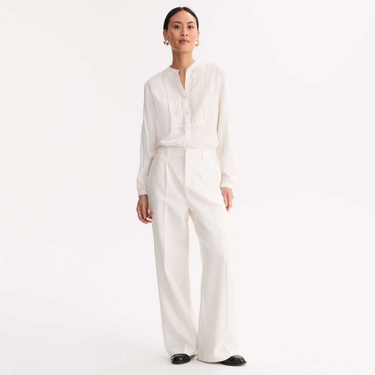 Crew Neck Blouse with Long Sleeves ecru , ANNE WEYBURN