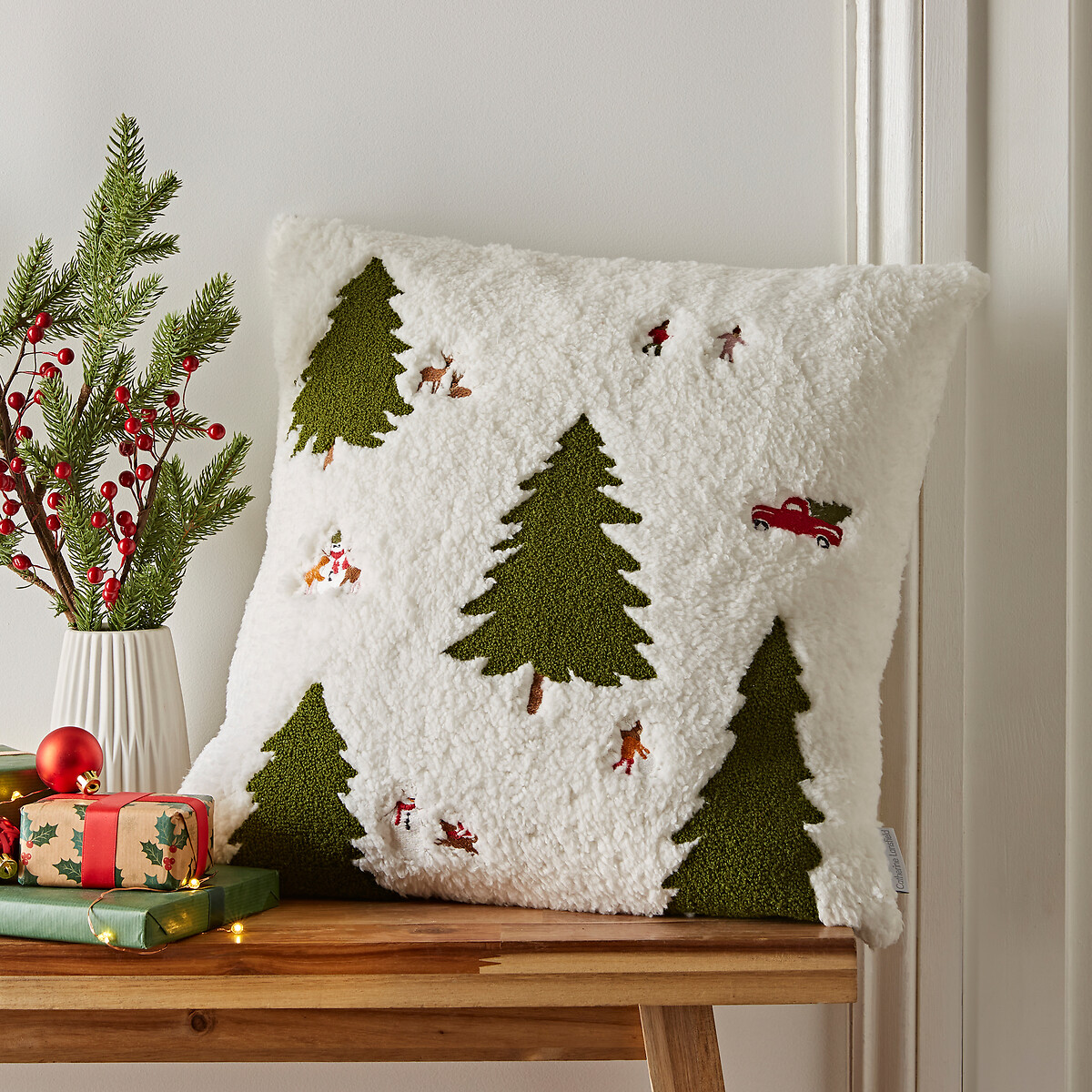 Cosy Boucle Christmas Tree Filled Cushion natural, CATHERINE LANSFIELD