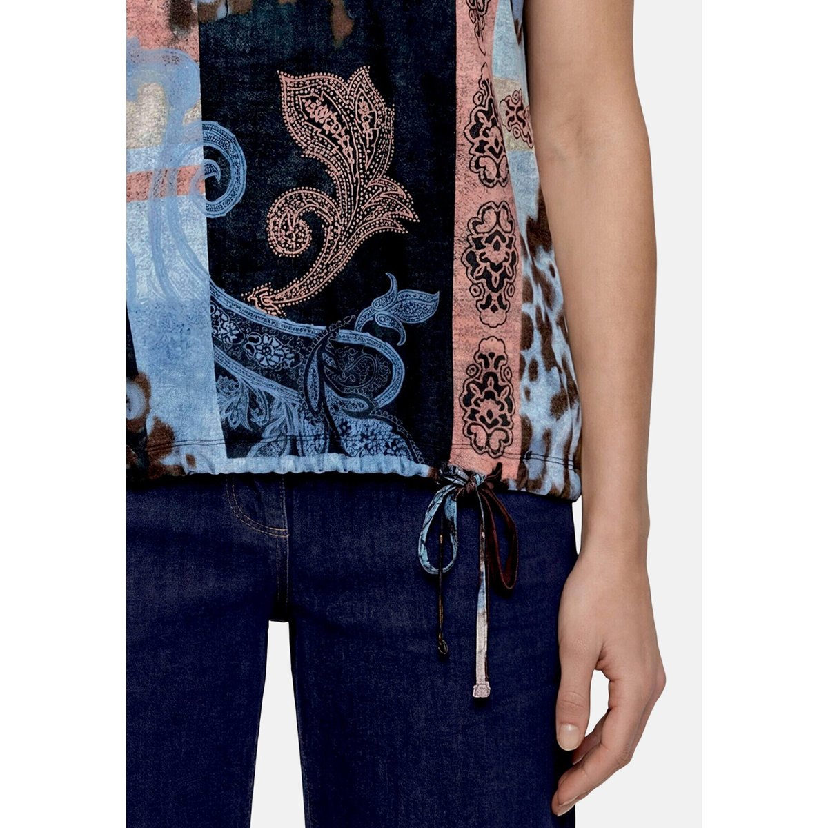 T-shirt façon blouse à cordon coulissant sous tunnel bleu/rouge, BETTY BARCLAY