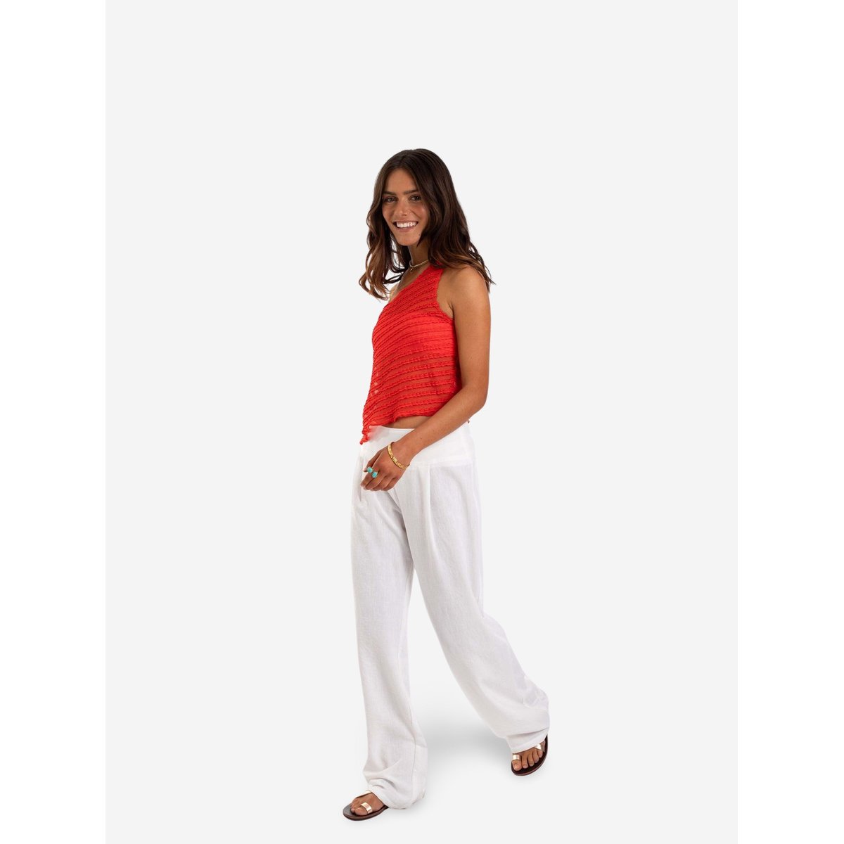 Top asymétrique sans manches rouge, THE-ARE