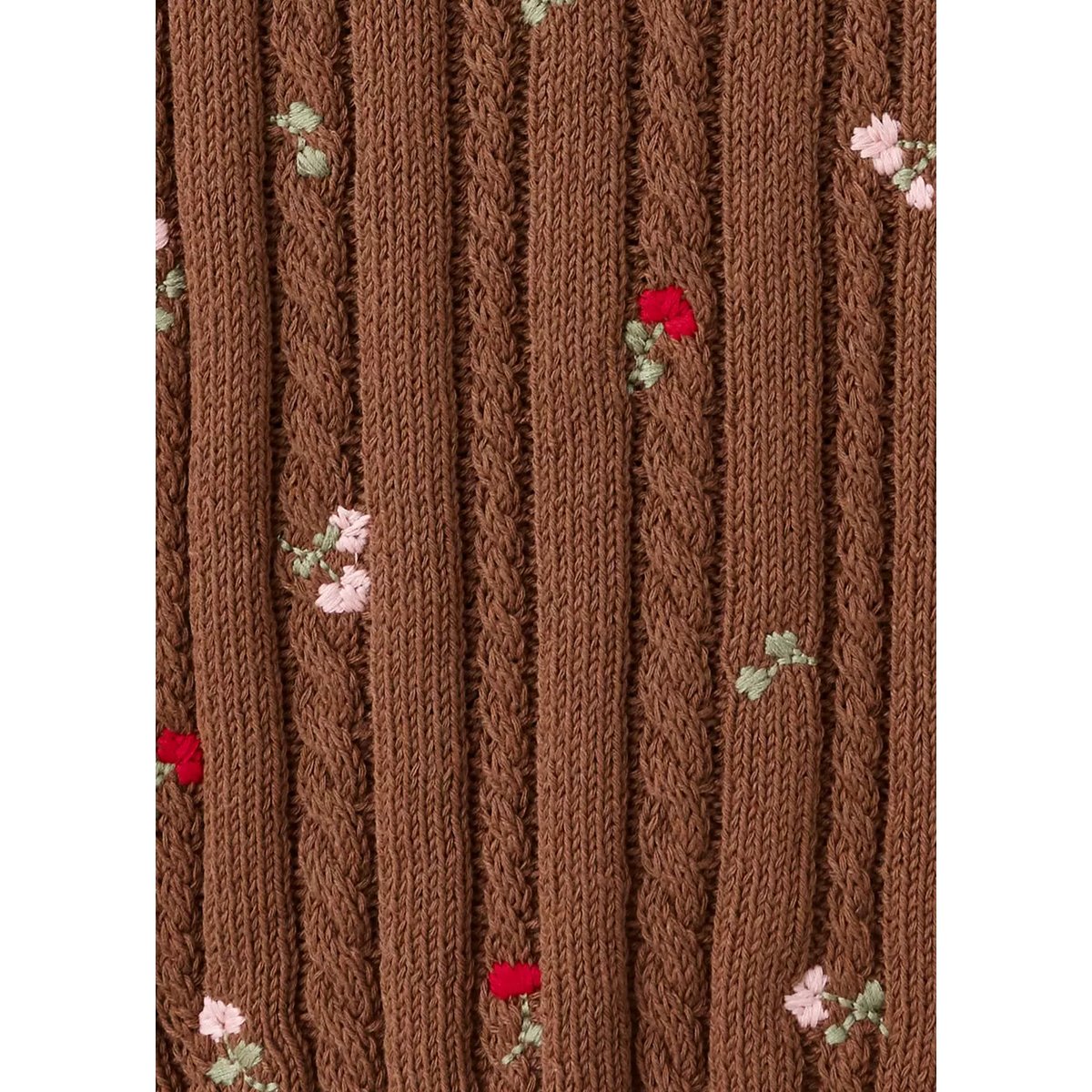 Pull col polo à broderies florales marron, MANGO