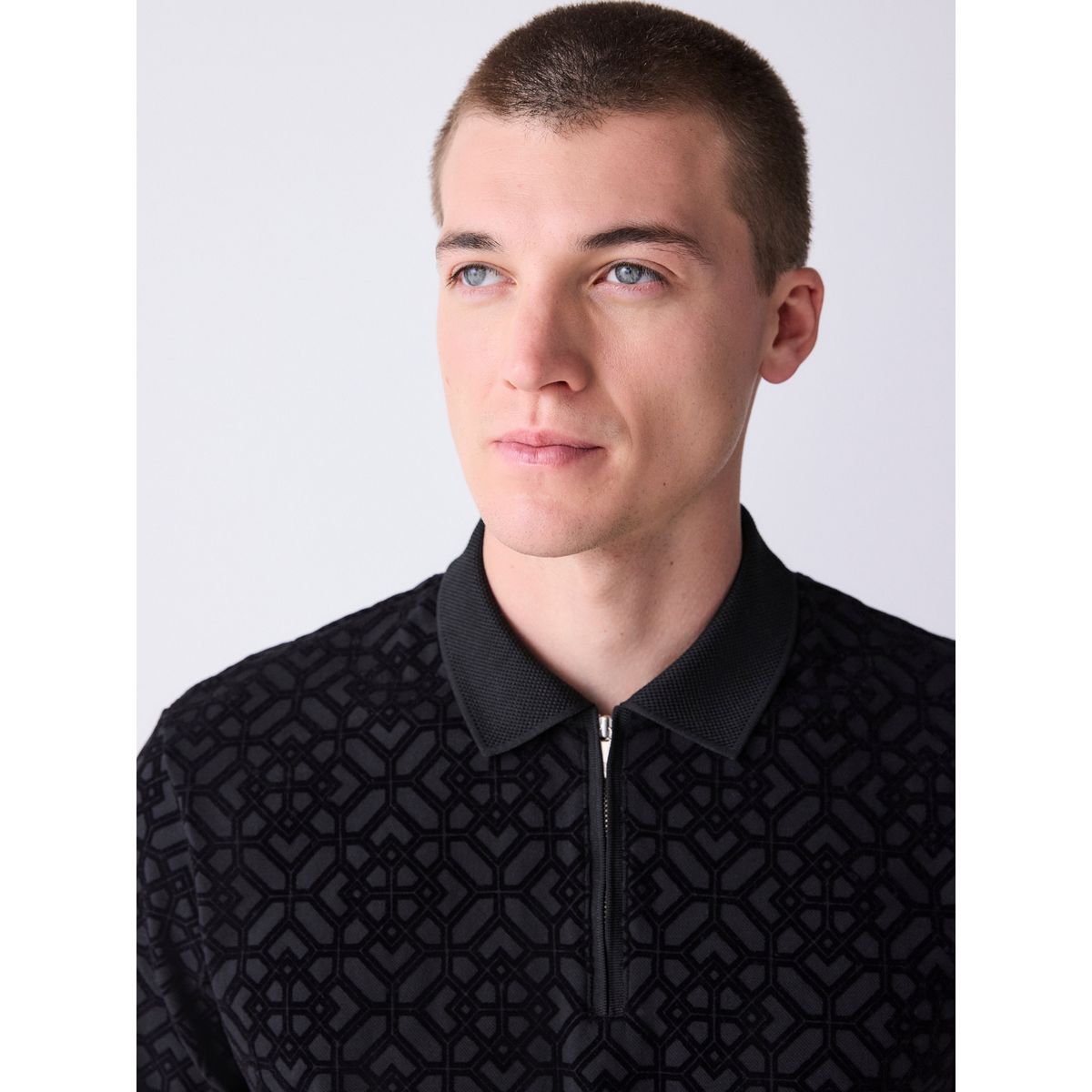 Polo habillé à motif jacquard noir, NEXT