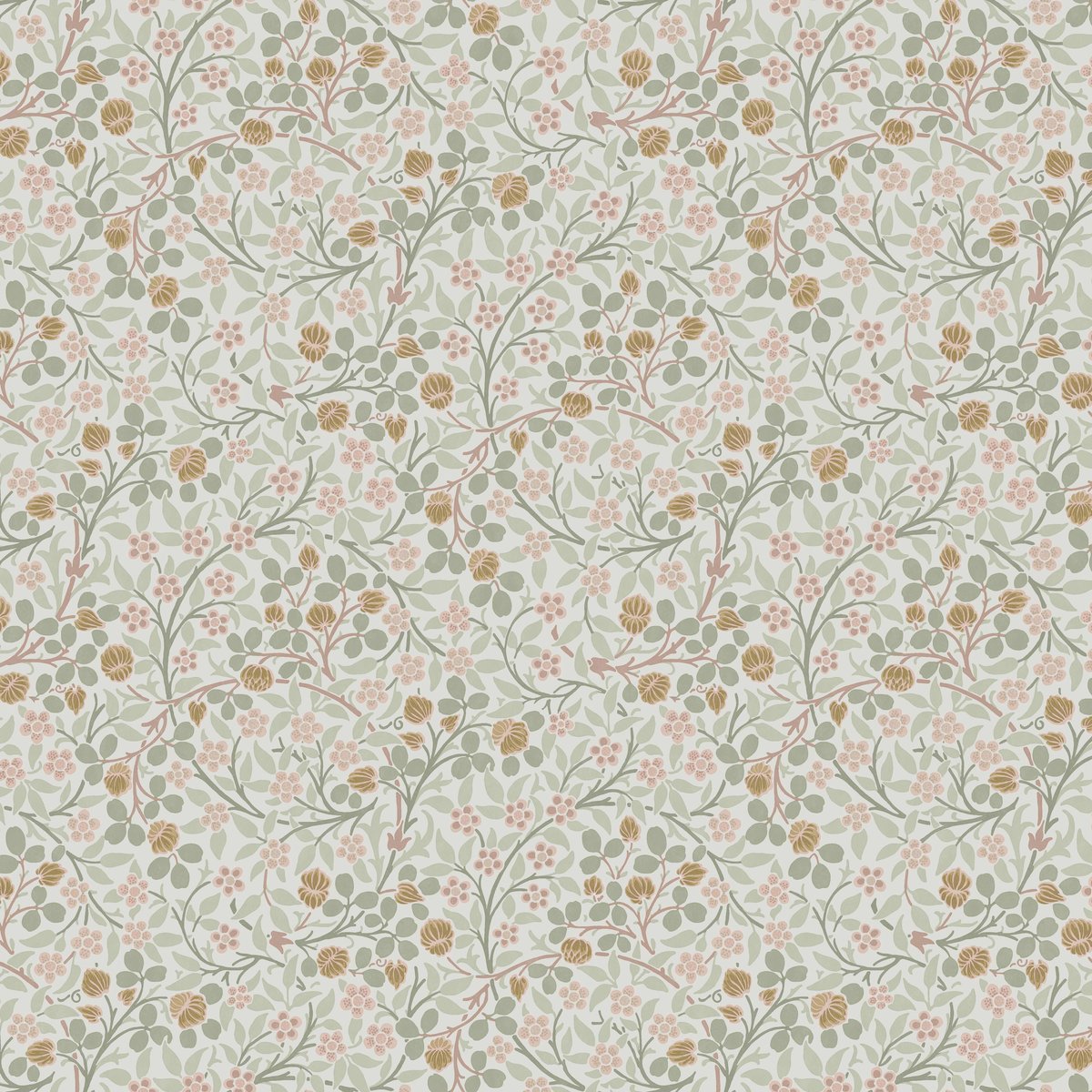 Papier peint fleuri Clover Spring Peony & Sage vert, ocre, rose, WILLIAM MORRIS AT HOME