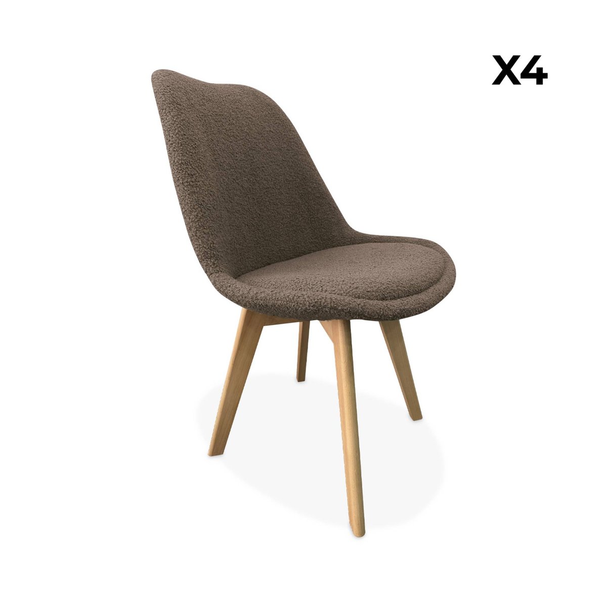 Chaise scandinave bois de hêtre et bouclette (lot de 4) NILS taupe, SWEEEK