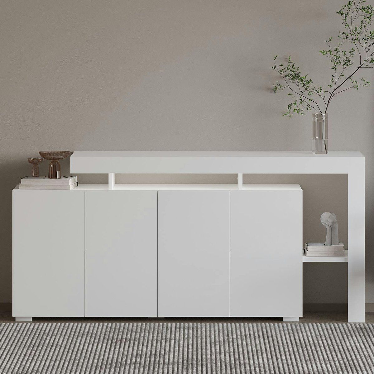 Buffet asymétrique 4 portes, éclairage LED AURA blanc, PIER IMPORT