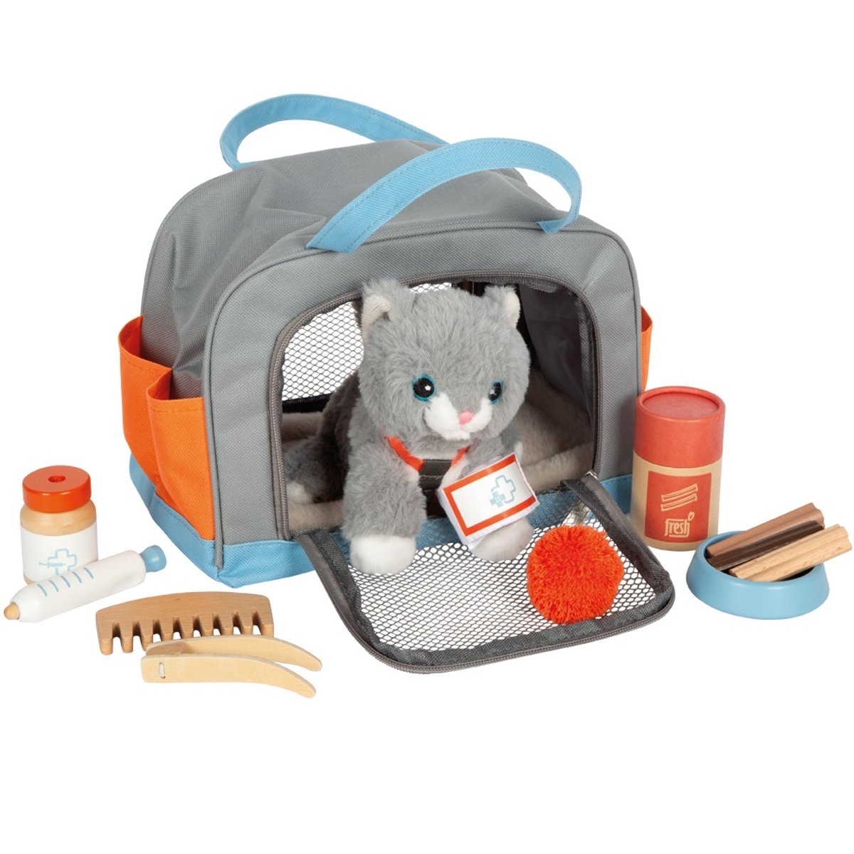 Chat avec sac et kit de soins gris, SMALL FOOT COMPANY
