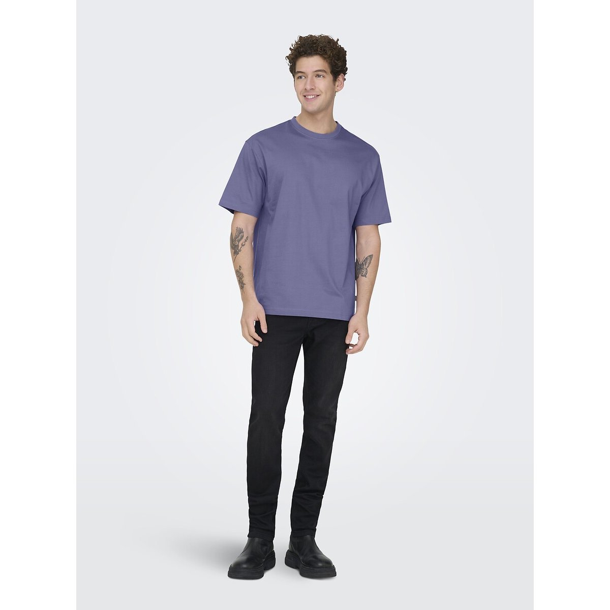 T-shirt ampia girocollo viola, ONLY & SONS
