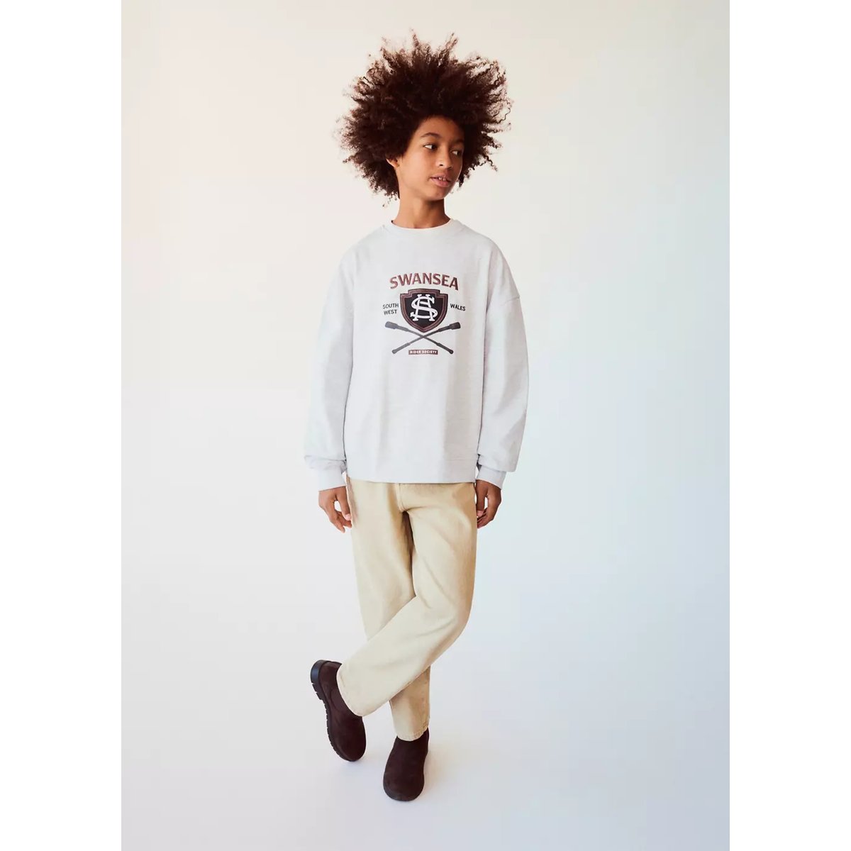 Sweat-shirt coton imprimé gris chiné clair, MANGO KIDS