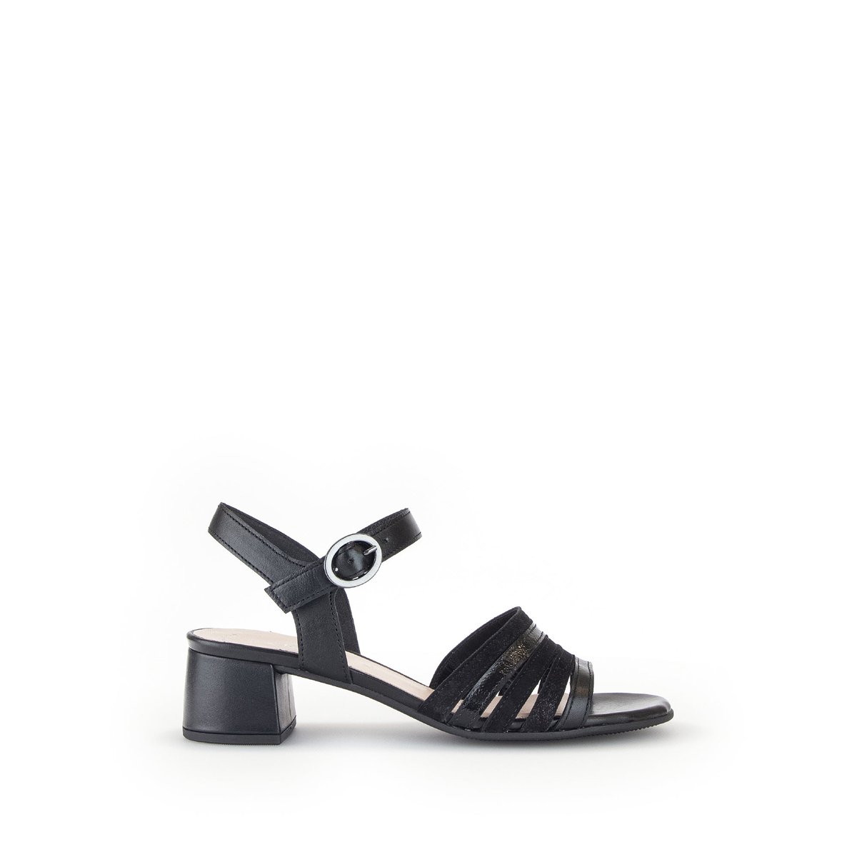 Sandales en cuir velours à talon décroché block noir, GABOR