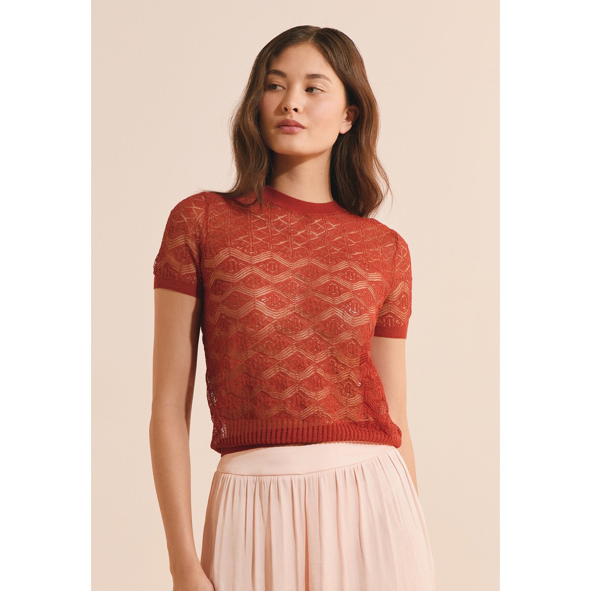 Pull en maille ajourée SAMIRA PULL terracotta, ETAM