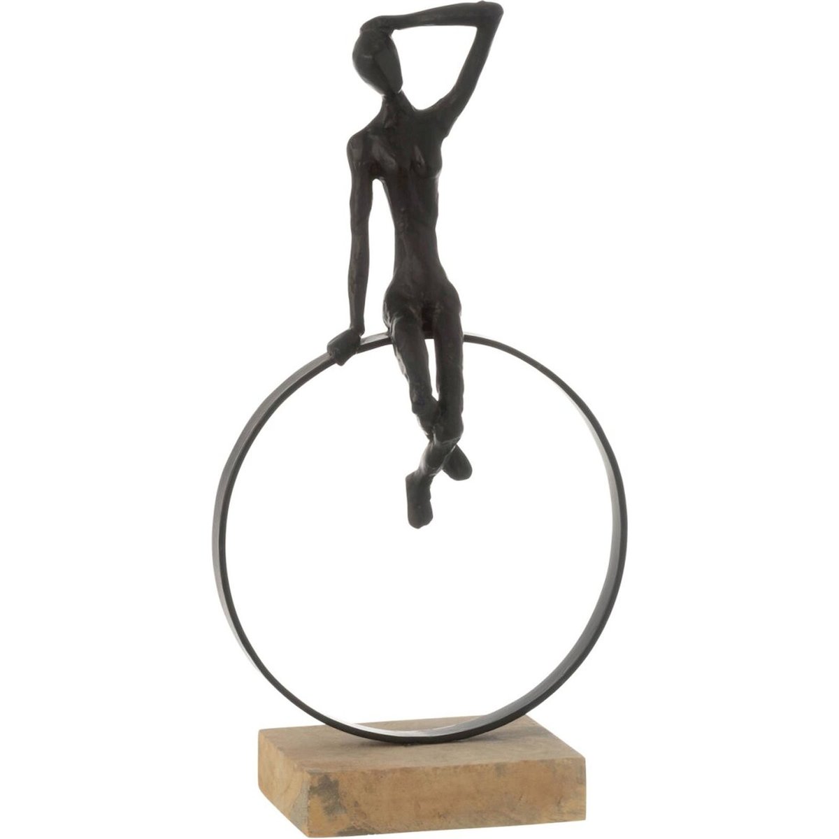 Figurine femme sur anneau noir et bois naturel, RECOLLECTION