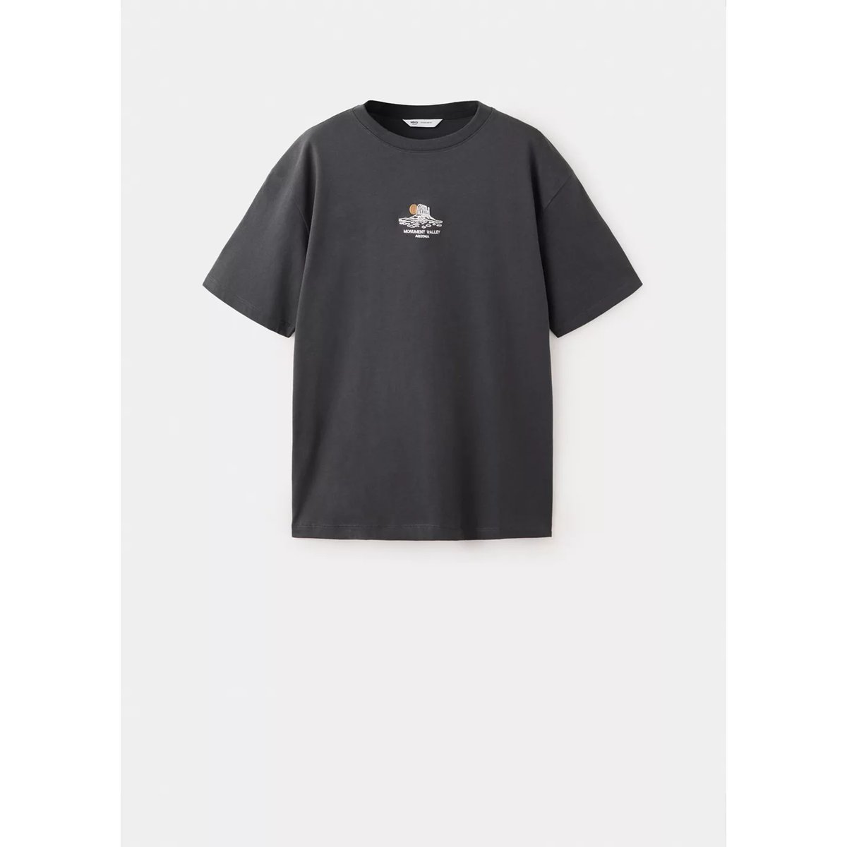 T-shirt 100% coton brodé gris anthracite, MANGO TEEN