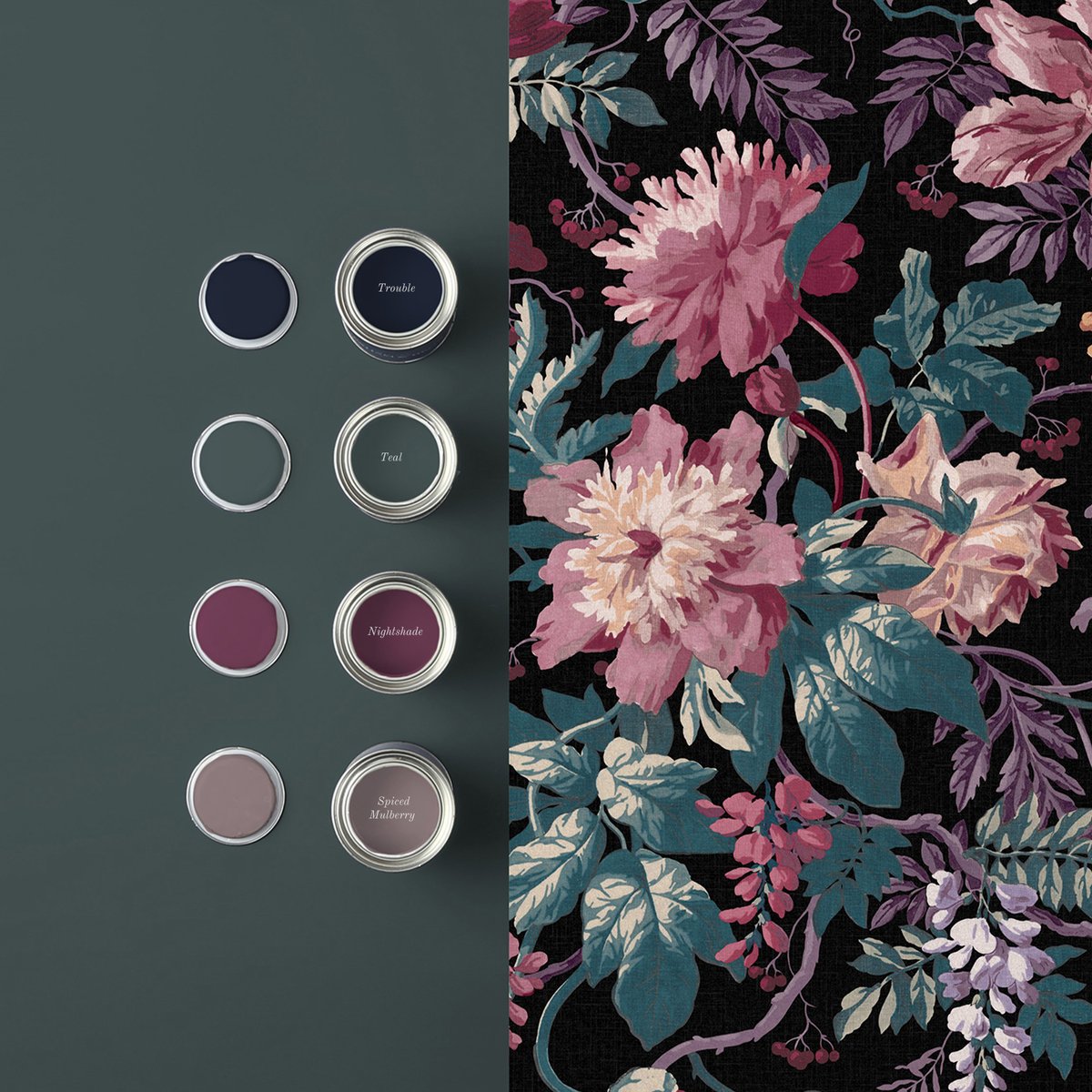 Papier peint Florenzia Nightshade rose, vert, pourpre, GRAHAM ET BROWN