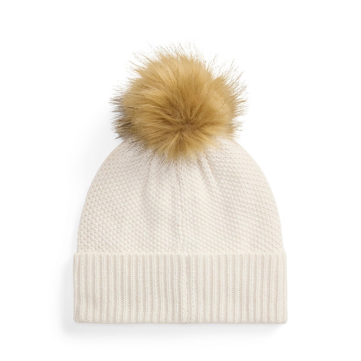 Muts met kabelmotief en pompon creme , LAUREN RALPH LAUREN