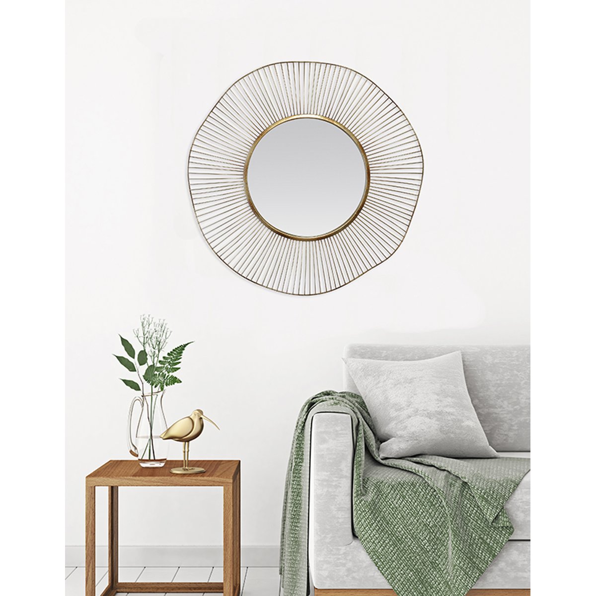 Miroir design rond en métal 75cm or, EMDE