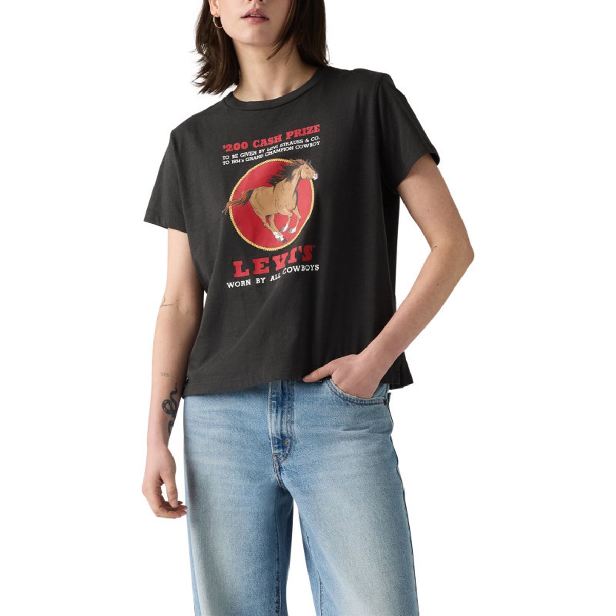 T-shirt en coton noir à imprimé fantaisie avec des manches courtes noir, LEVI'S