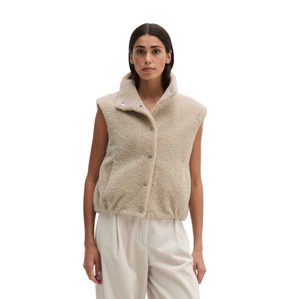 Gilet en peluche, coupe standard en polyester recyclé gris, MARC O'POLO