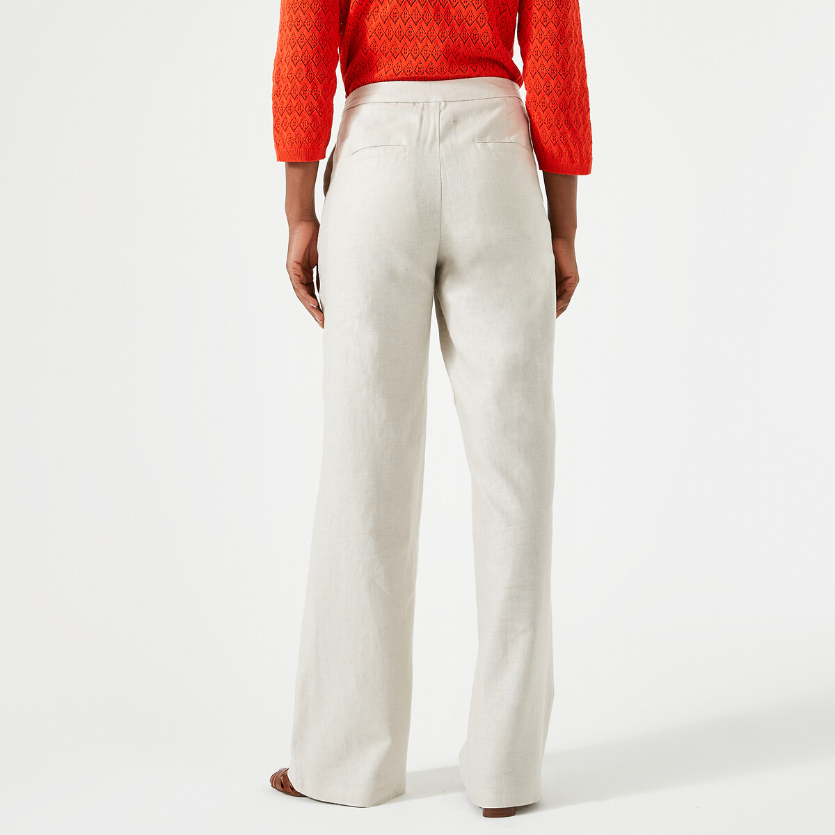Pantaloni larghi, misto lino beige, ANNE WEYBURN