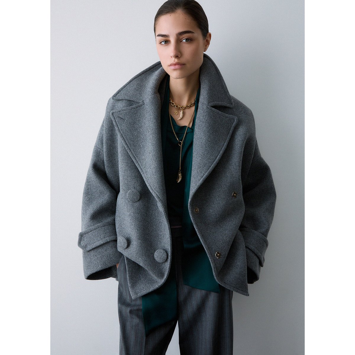 Manteau en laine oversize gris chiné, LIU JO