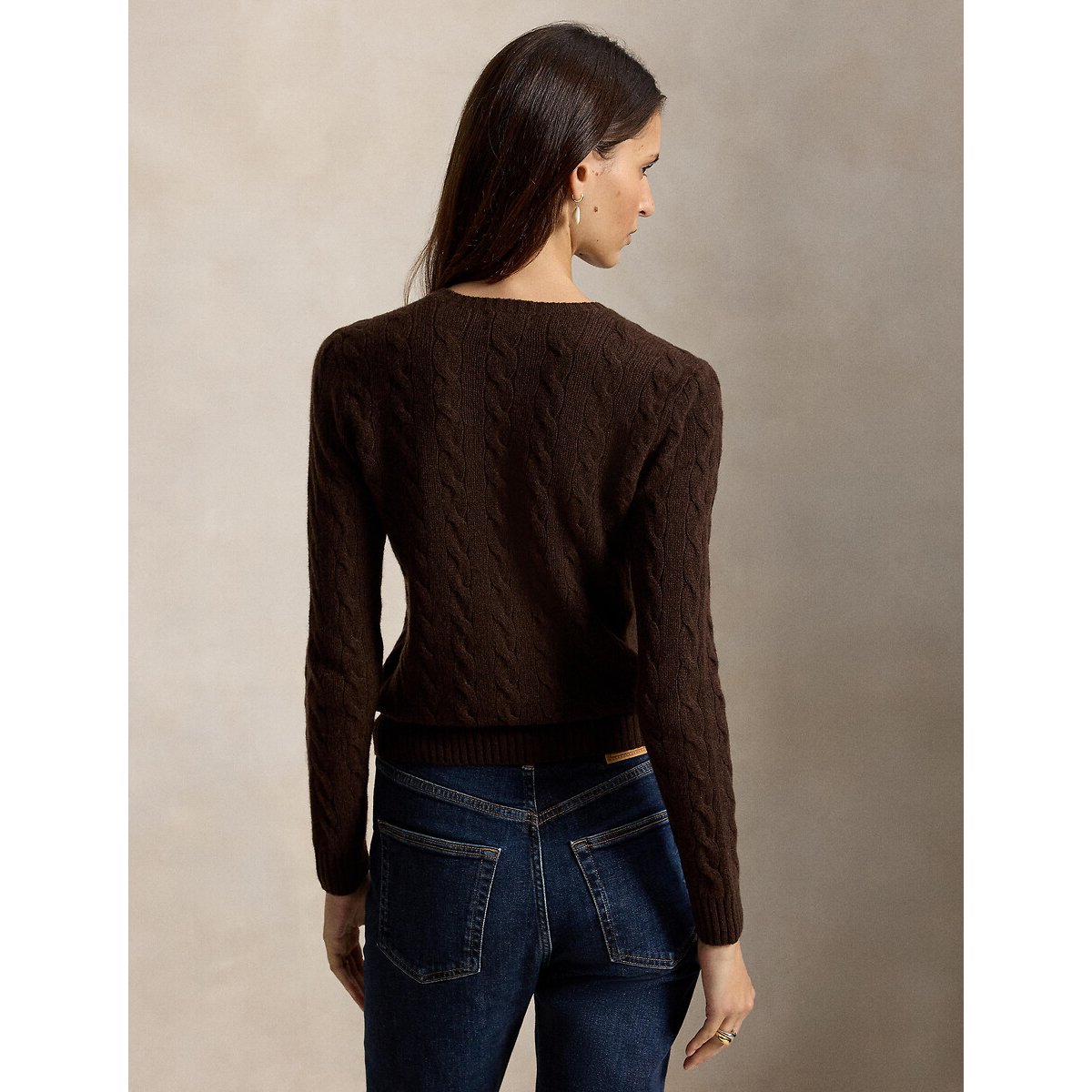 Pull torsadé, col rond, 80% laine 20% cachemire brun, POLO RALPH LAUREN