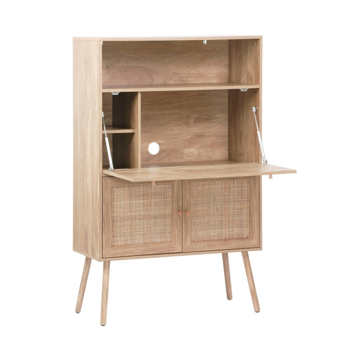 Bureau secrétaire décor bois et cannage 2 portes BOHÈME naturel, SWEEEK