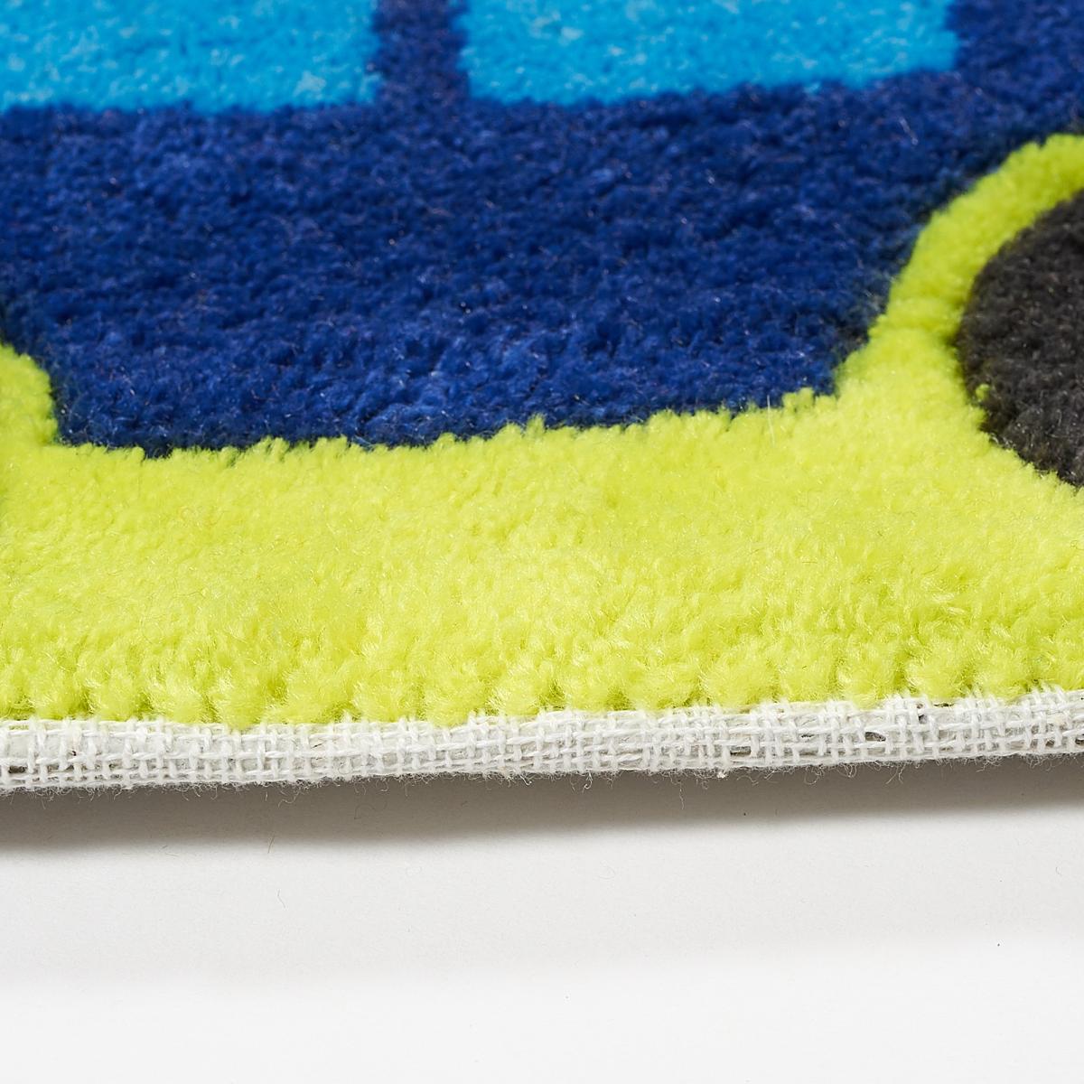 Tapis enfant fait main motif fresque NOSTRADOU bleu,  vert,  rouge, UN AMOUR DE TAPIS