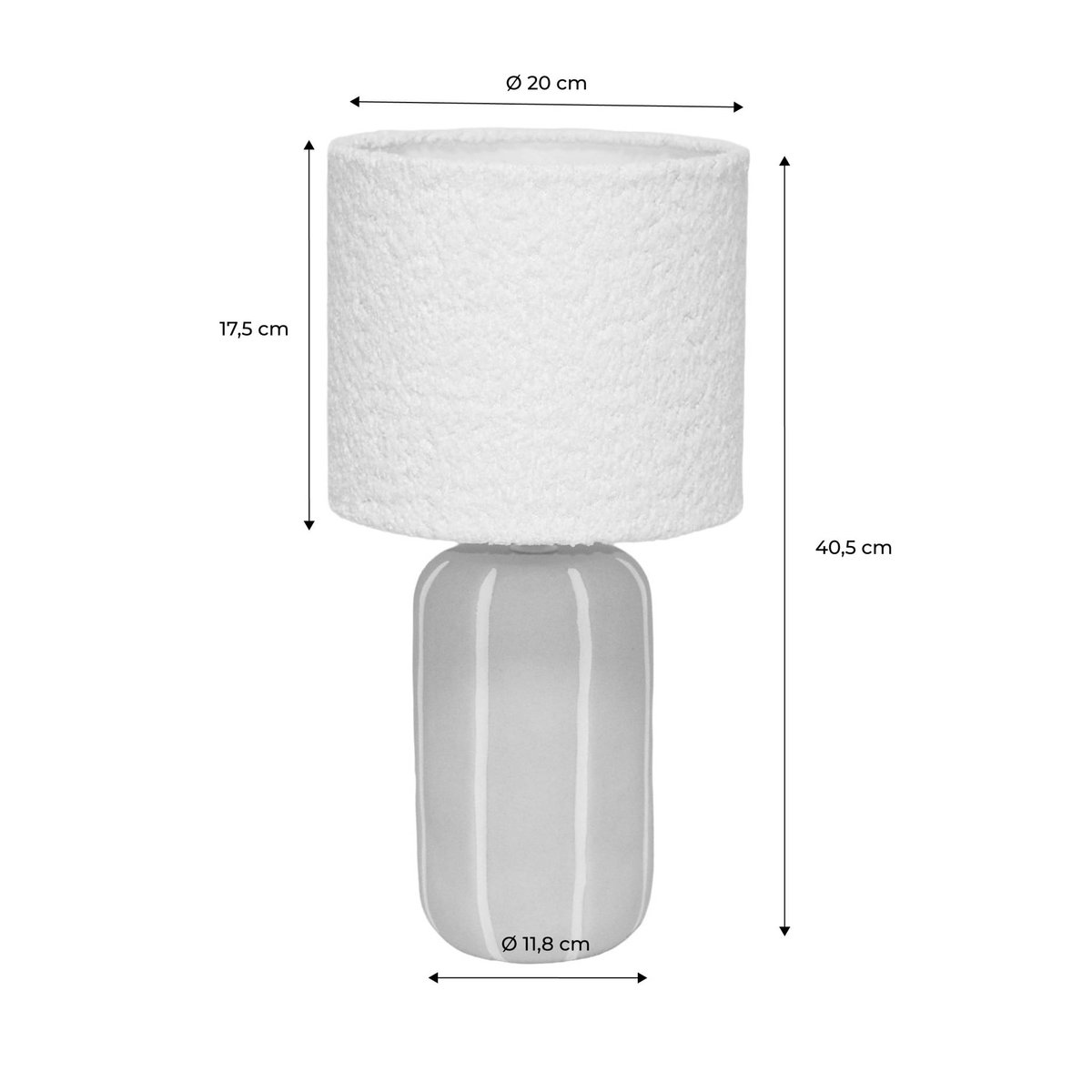 Lampe de table intérieur céramique, abat-jour bouclette H 41cm ROXANE greige, SWEEEK