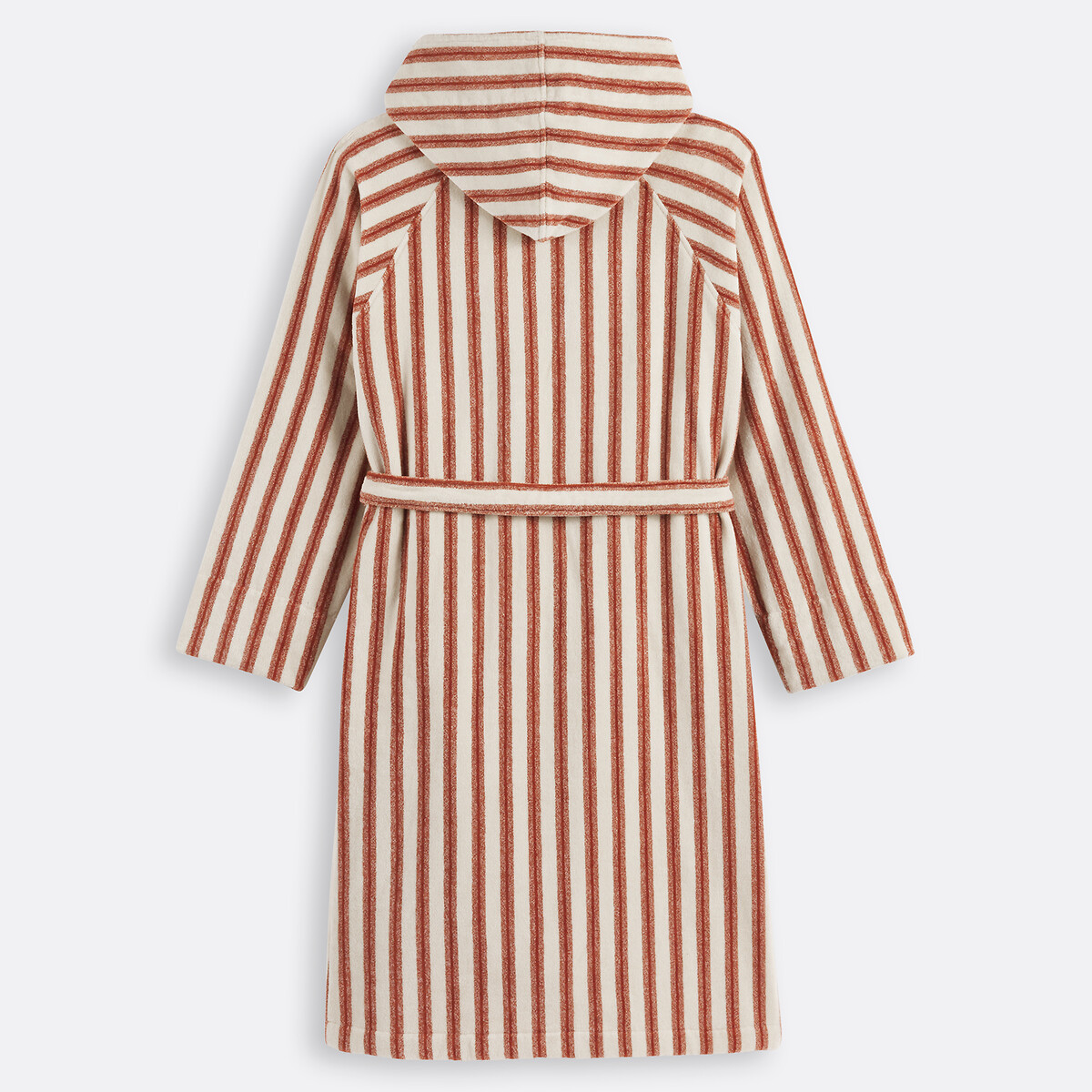 Peignoir capuche éponge velours, Makeba rayé écru/marron, LA REDOUTE INTERIEURS