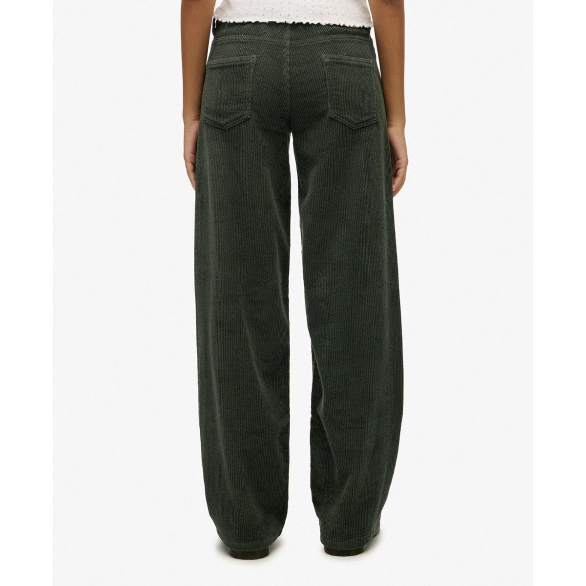 Pantalon en Velours Côtelé Large Taille Moyenne vert forêt profond, SUPERDRY